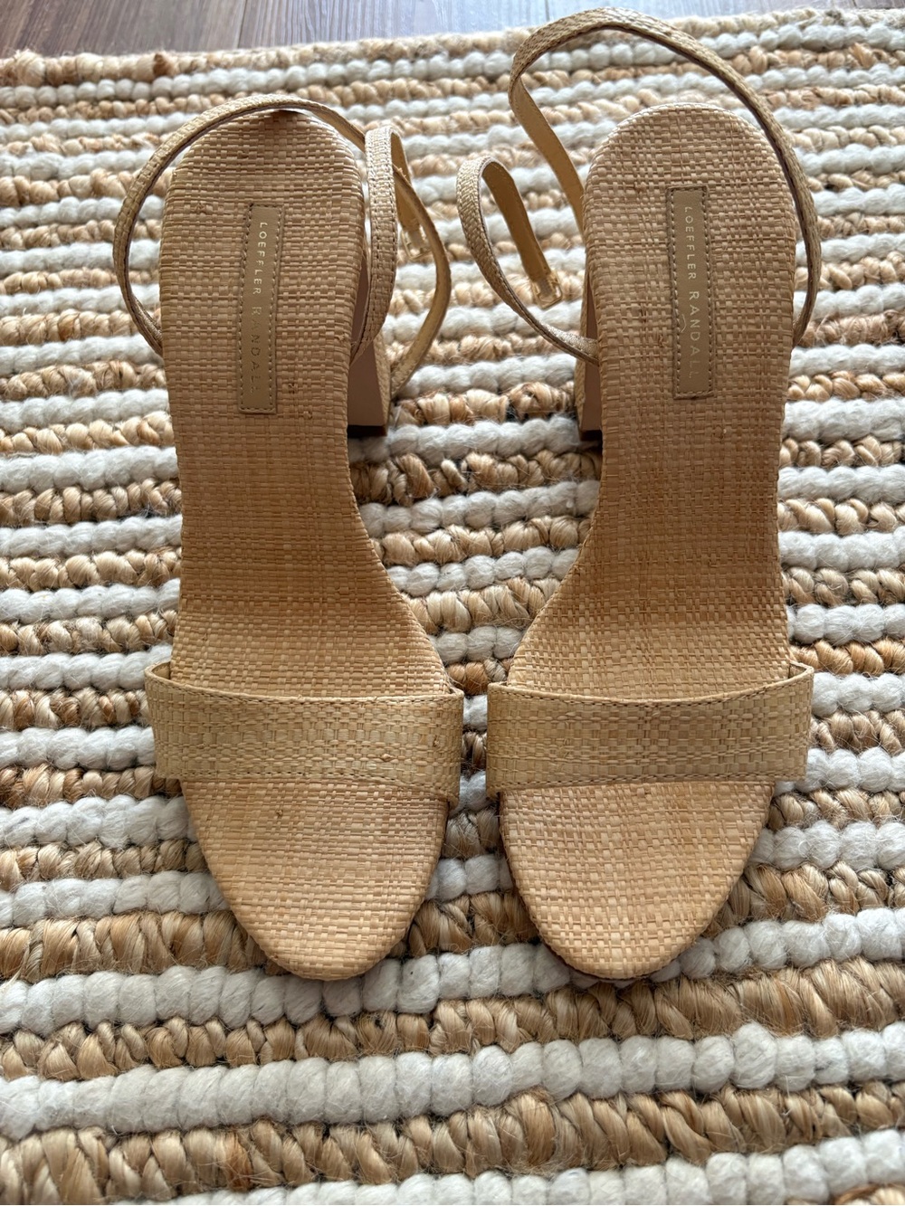 Loeffler Randall Tan Raffia Block Heel Sandals